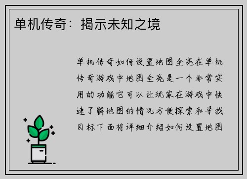 单机传奇：揭示未知之境